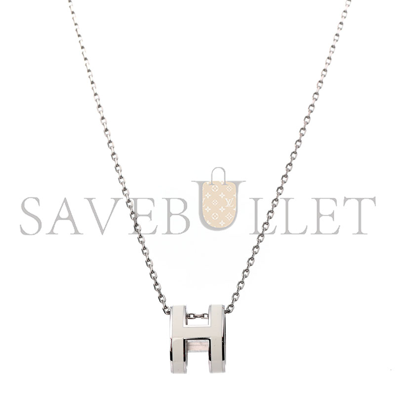 HERMÈS LACQUERED PALLADIUM POP H PENDANT NECKLACE WHITE 